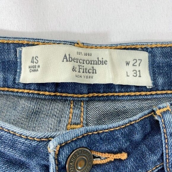 ABERCROMBIE & FITCH THE A&F BOOT DISTRESSED JEANS IN A MEDIUM WHISKERED DENIM - Picture 3 of 10